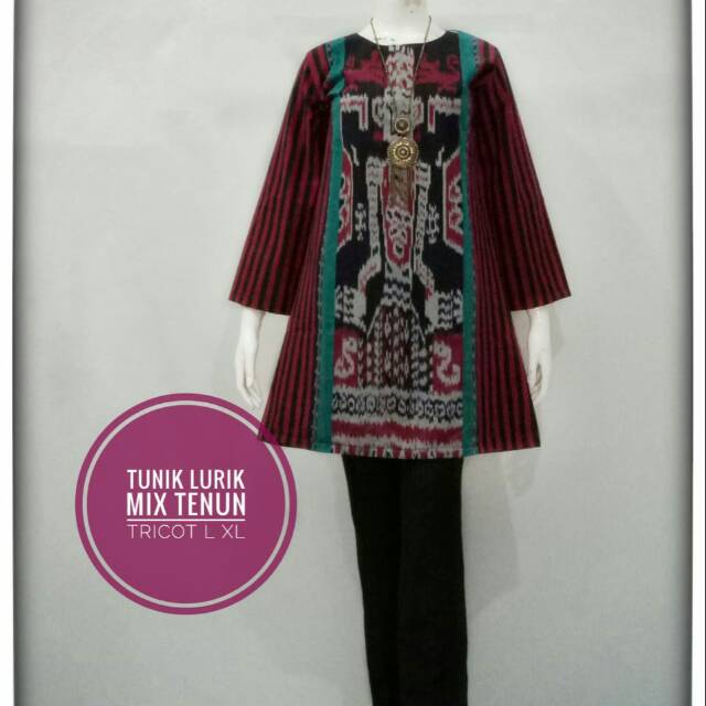 Dress tunik Lurik mix tenun asli dari Solo