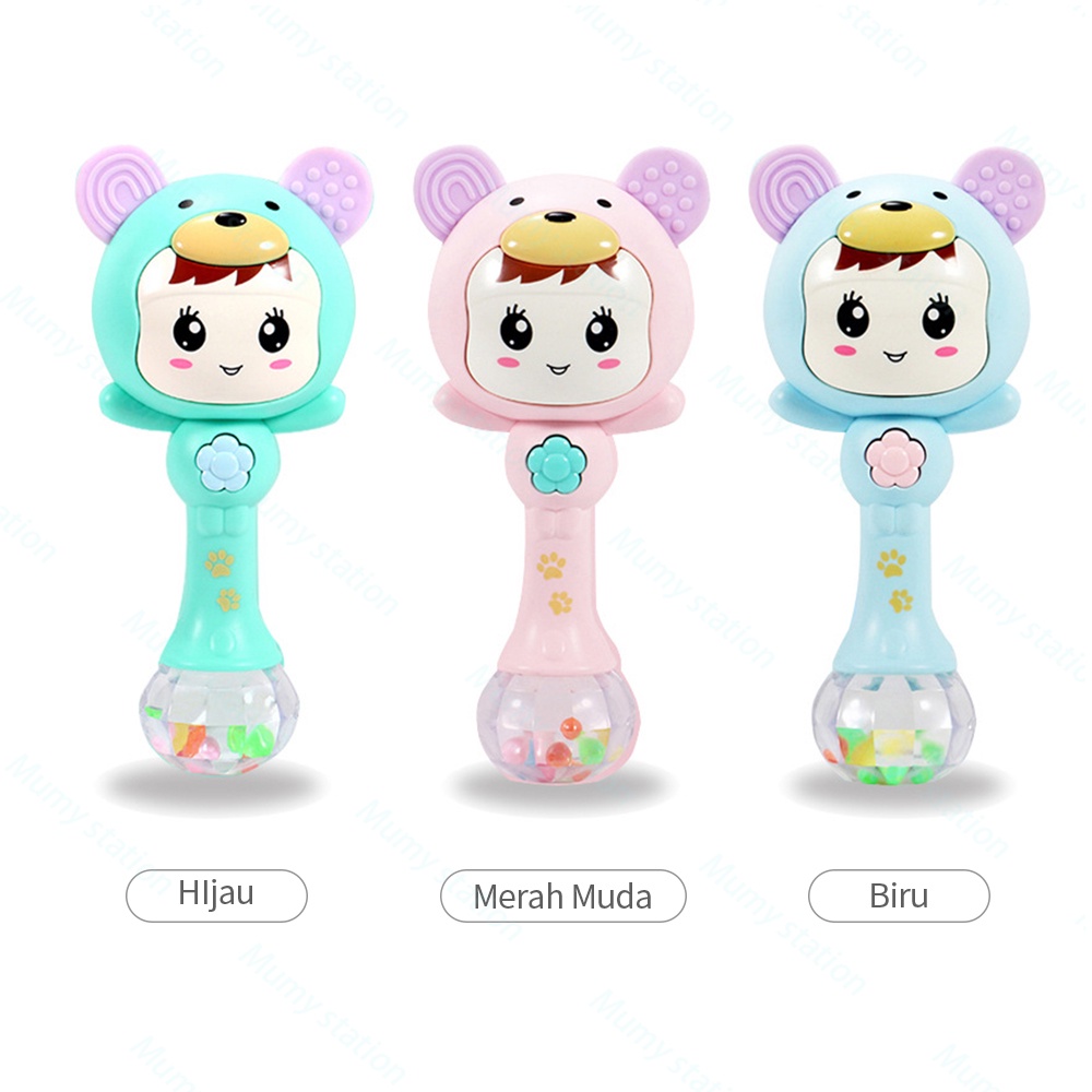 Mainan Tongkat Rattle Teether+Musik+Lampu Kelap-Kelip Bentuk Kartun