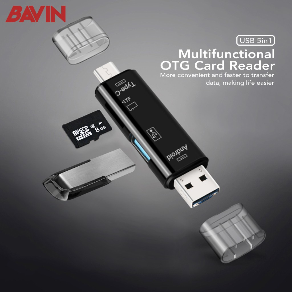GS8 5 in 1 USB 2.0 Type C/USB/Micro USB SD TF Memory Card Read OTG Adapter