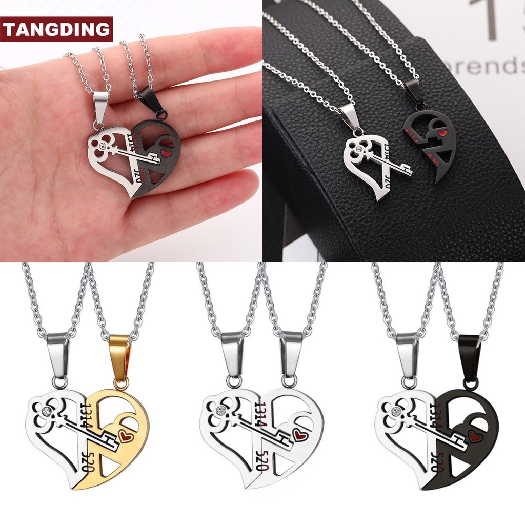 【COD Tangding】2pcs / set Kalung Rantai Pasangan Dengan Liontin Kunci 1314 520 Untuk Pria / Wanita