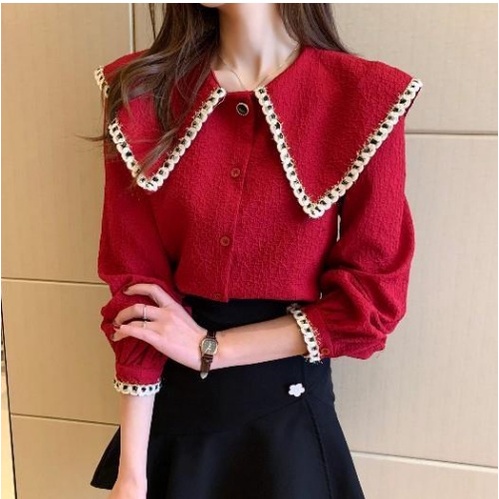 KEMEJA BASIC WANITA OVERSIZE KEMEJA KERAH BENANG EMAS IMPORT