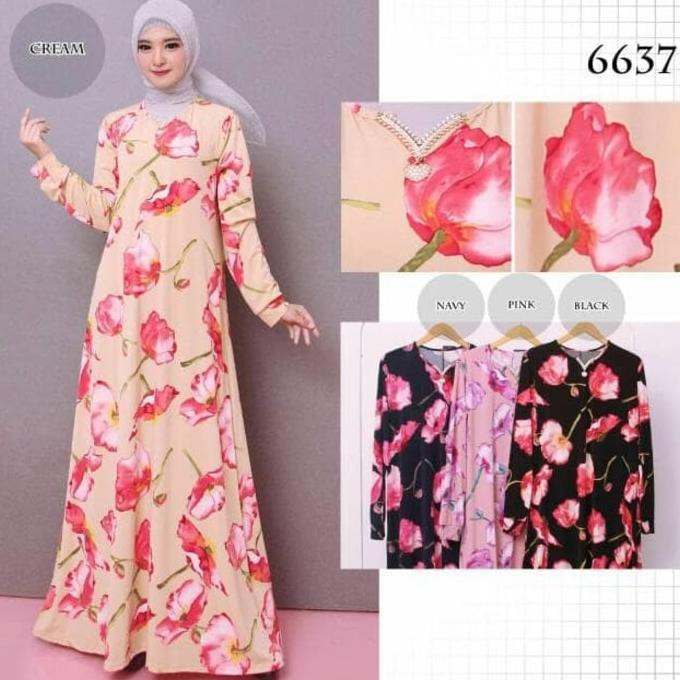 Hot Baju Gamis Wanita Gamis Jumbo Jersey Korea Motif Bunga 6637