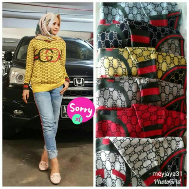 Gucci Blouse baju atasan wanita blouse wanita atasan bahan rajut blouse rajut atasan jumbo