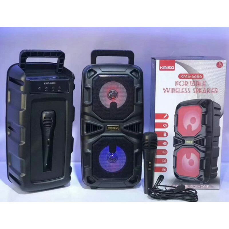 Speaker Portable Bluetooth KIMISO LED KMS6686 Free Microphone Karaoke Wireless Stereo KMS 6686