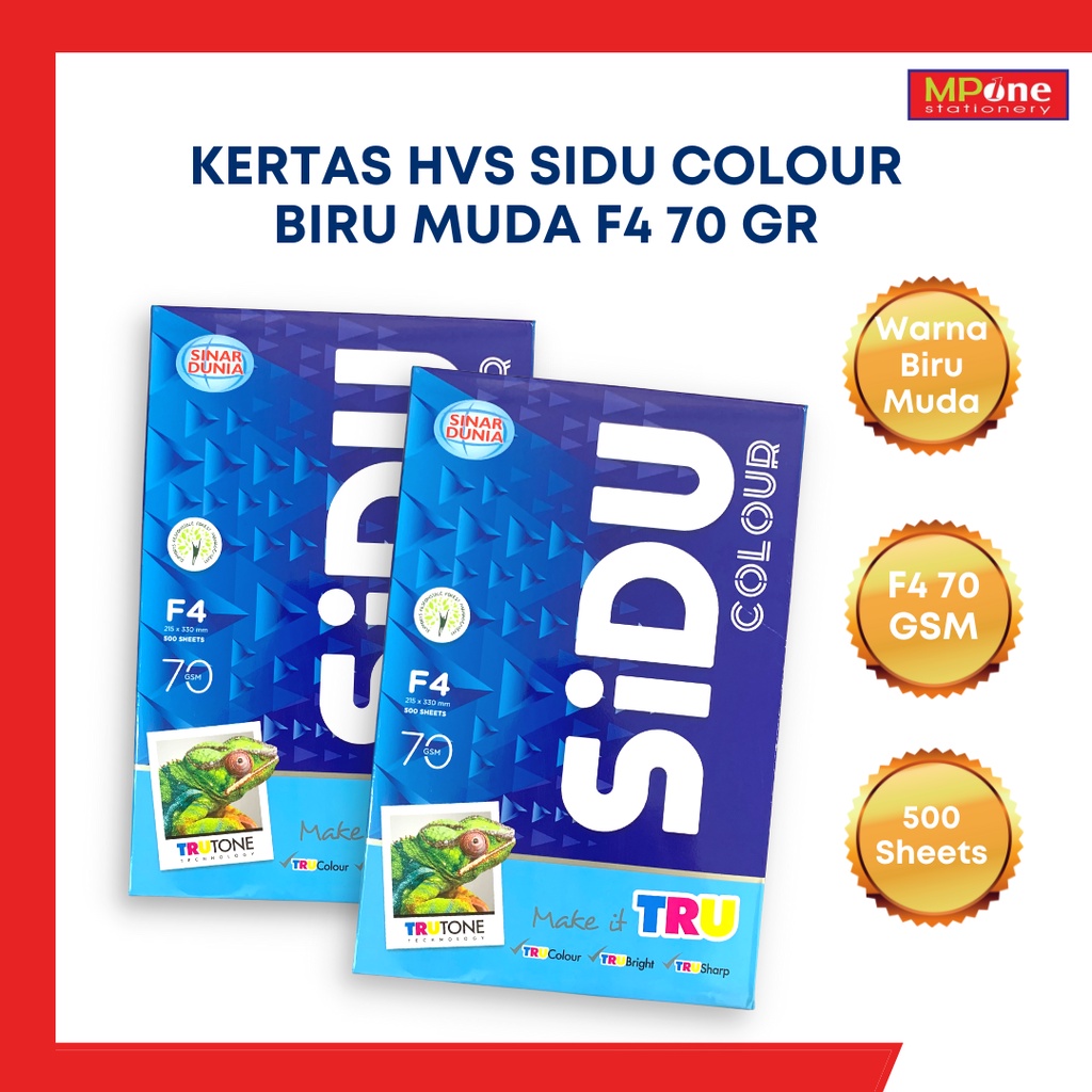 

1 RIM Kertas HVS SIDU Biru Muda Ukuran F4 70GSM / Kertas HVS Biru Muda