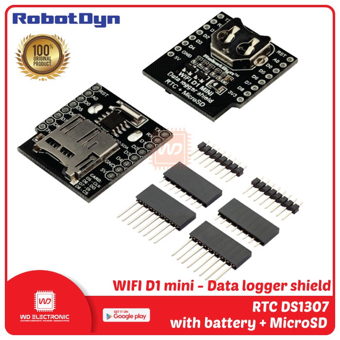 RTC DS1307 DATA LOGGER SHIELD WITH BATTERY AND MICROSD ROBOTDYN RTC DS1307 ORIGINAL