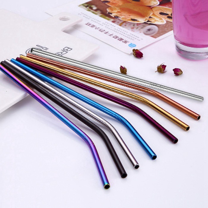 Stainless Steel Straws Bent+Straight+Cleaner Brush (3pcs)