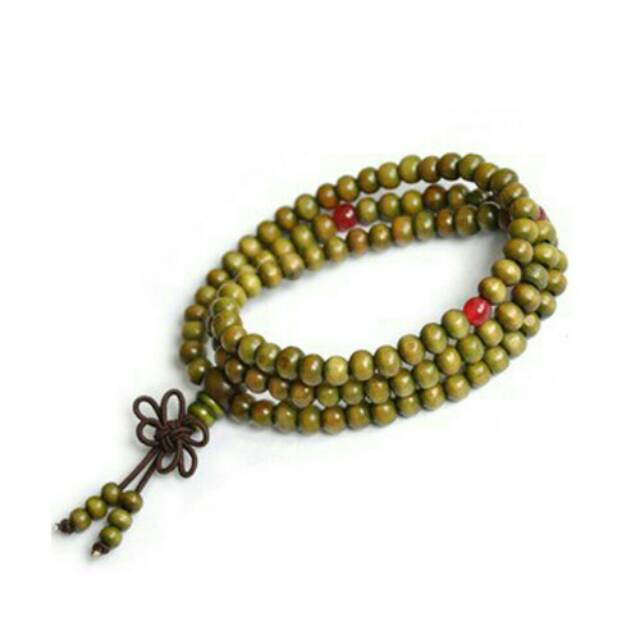 Tasbih Gelang Kalung Buddha Kayu Hijau 108