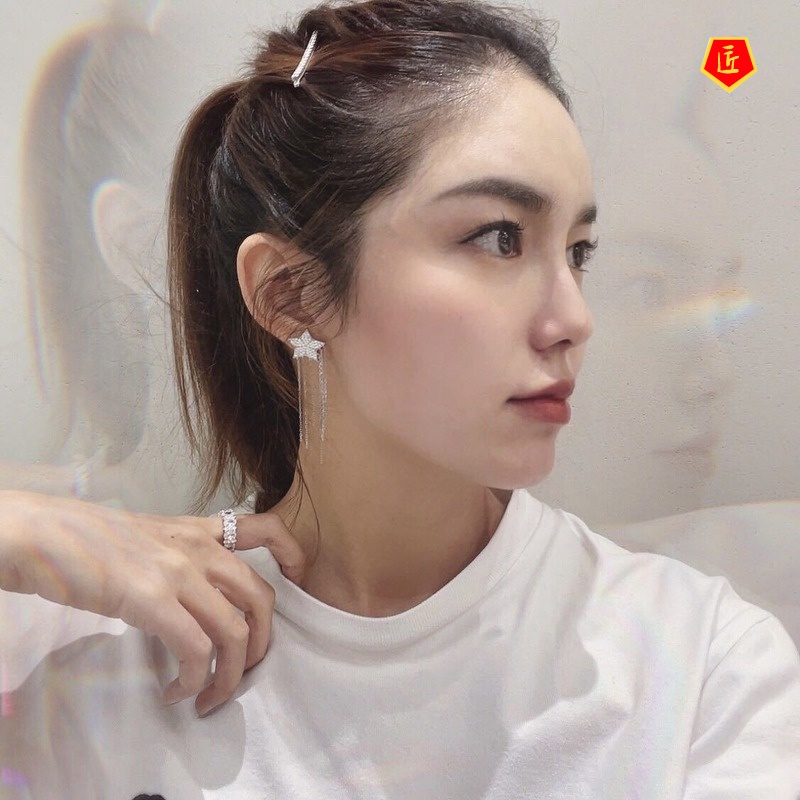 [Ready Stock]Sweet Personality Luxury Star Tassel Earrings