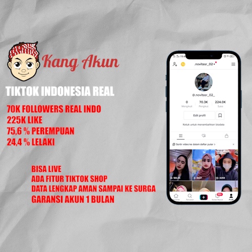 Akun Tiktok Fyp Real 70K Followers Indonesia