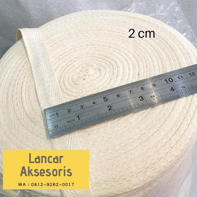 

[[BISA COD]] Pita katun / twill tape / cotton tape lebar 2 cm @50 Yard Raw white