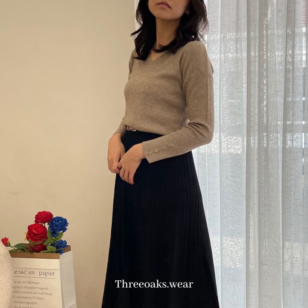 CAMELLIA KNIT SKIRT - ROK RAJUT IMPOR PANJANG KOREAN STYLE MOTIF GARIS VERTIKAL