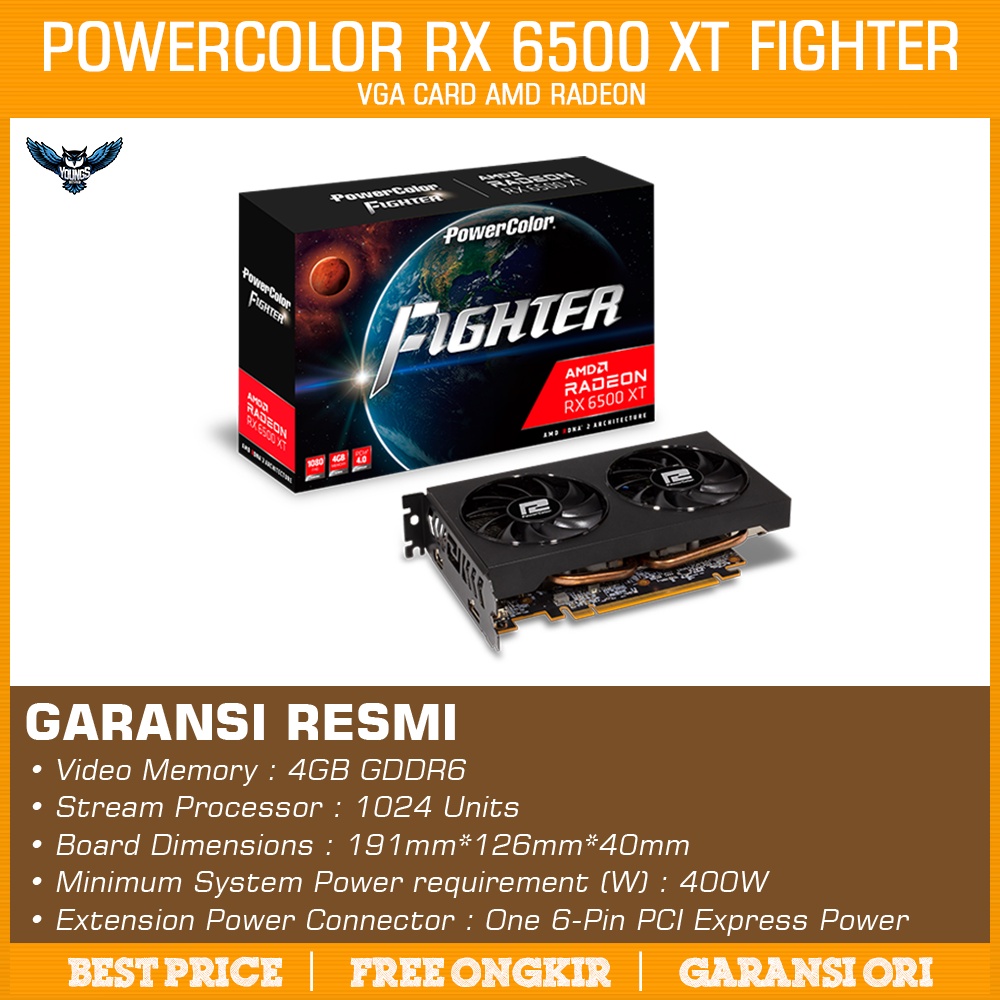 VGA POWERCOLOR RX 6500 XT FIGHTER - 4GB DDR6 Radeon rx6500xt 6500xt