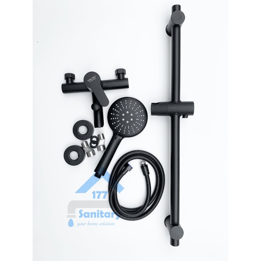 Set Kran Bathtub Tiang Shower Stainless 304 Greentech Hitam-Paket Kran Bathtub Mixer Shower Mandi Matte Black