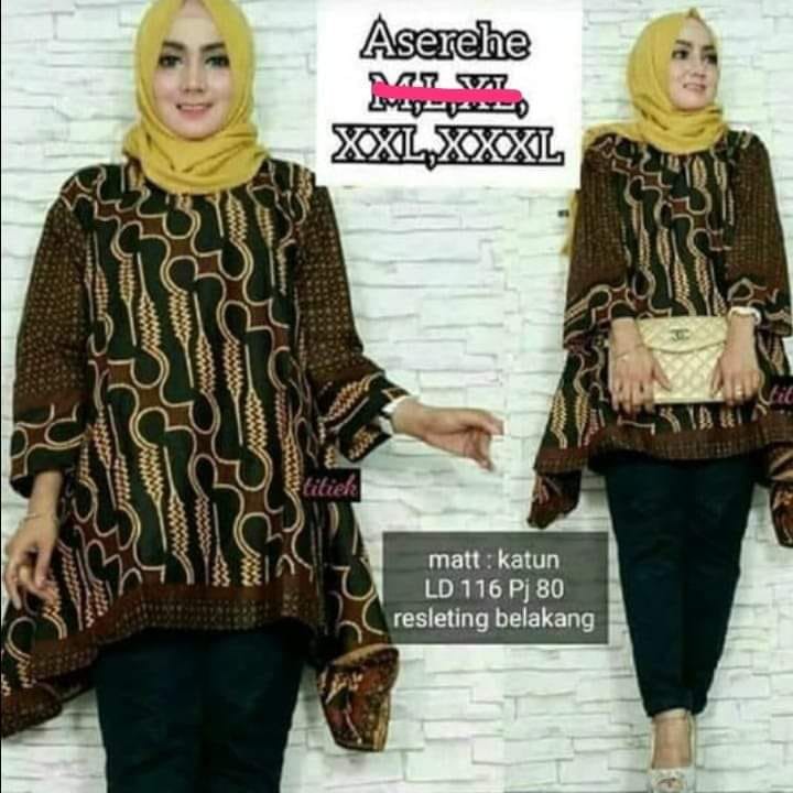 Dress Aserehe Wanita Batik Modern Muslim Premium Parang Black Super Jumbo Big Size