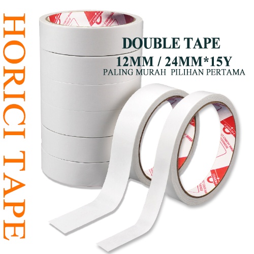 MEREK HORICI ASLI 24mm x 15Y &amp; 12mm x 15Y Selotip Murah Berkualitas Isolasi Double Tape