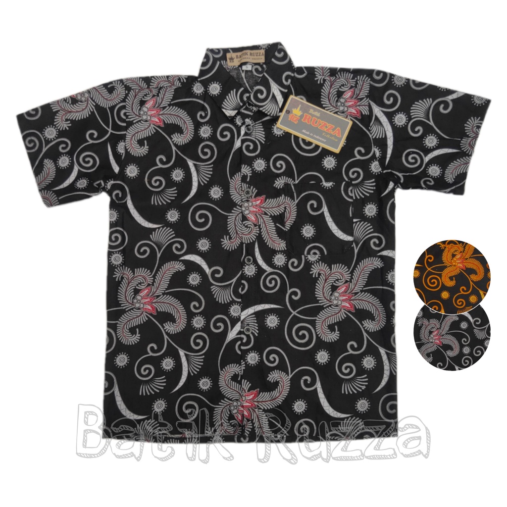 RUZZA Batik Anak Ukuran 0-15 Tahun Kemeja Motif Sogan Salju Hitam Abu