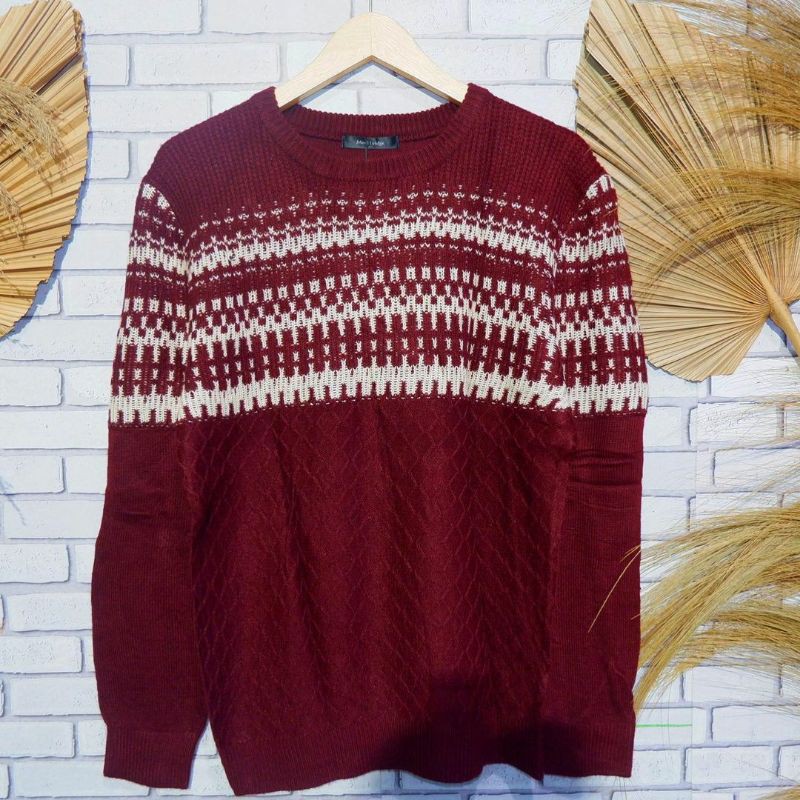 CREWNECK MOTIF MAROON by MIND BRIDGE