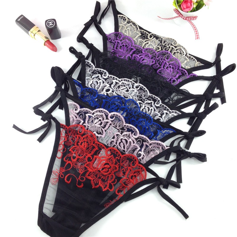 Gstring Celana Dalam Sexy Transparan Brokat Lace pola bordir C152