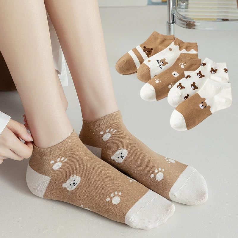 ♫ Megata ♫  A188 Kaos Kaki Wanita Motif Baby Bear Brown Kaoskaki Beruang Fashion Korea Women Sock Import