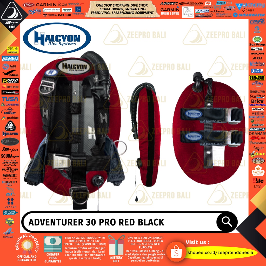 BCD Halcyon Adventurer 30 Pro 30lb Scuba Diving BC Back Buoyancy Wing Red Carbon Backplate Selam