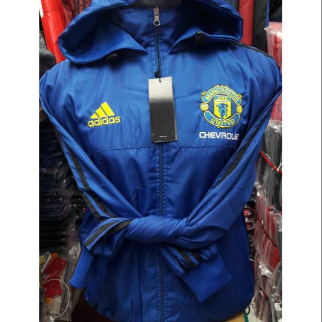 Jaket Bola PARASUT WINDBREAKER WATERPROOF CLUB MANCHESTER UNITED WARNA BIRU