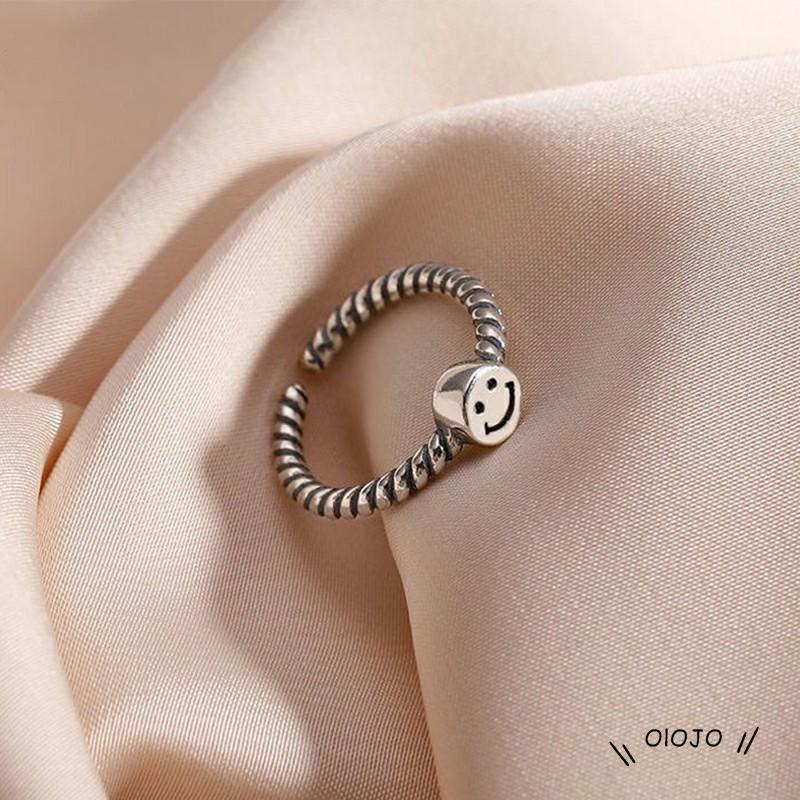 【COD】2pcs Cincin Model Terbuka Adjustable Desain Smiley Gaya Retro Untuk Wanita