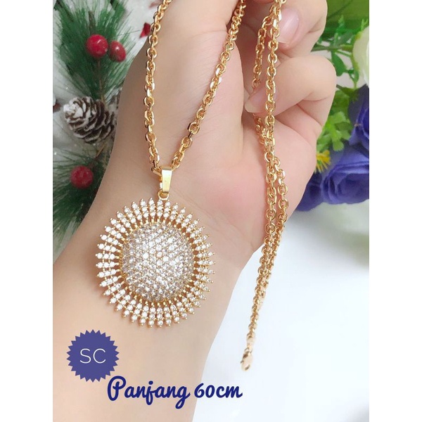 [Replika berlian] kalung replika berlian rantai 60 cm gold medan liontin bunga matahari  full diamon