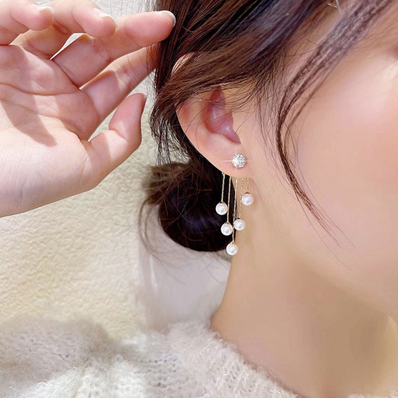 Anting Rumbai Kristal Zircon Mutiara Gaya Elegan Untuk Wanita