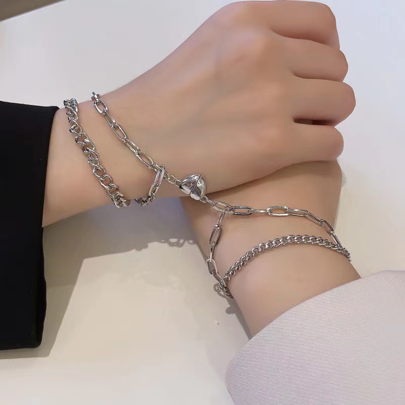 IFYOU Gelang Silver Desain Hati Ganda Gaya Korea Untuk Wanita