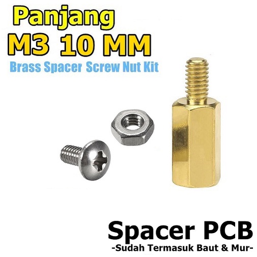 Spacer Besi 3x10mm Kaki Pcb Tembaga / Dudukan PCB Besi Slicer Spaser 1cm 10mm Plus Baut + Mur