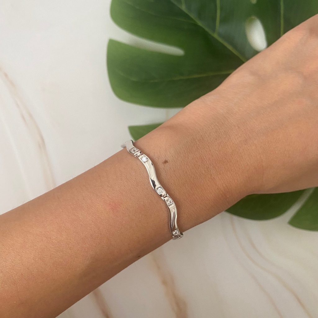 Gelang Rantai Emas Putih Fashion Curve Zircon Kadar 75% 8.19 Gram