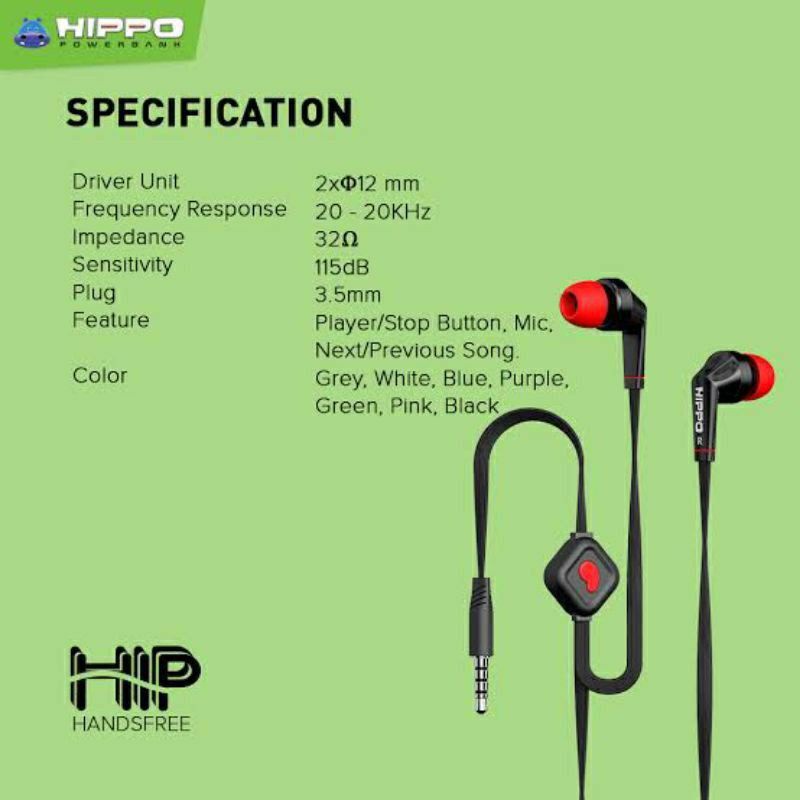 HF Hippo Headset Earphone Handsfree HIP Super BASS /Handsfree HIPPO HIP - ECERAN