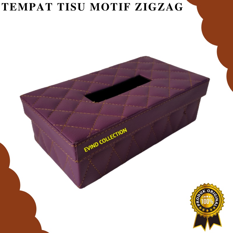 Tempat Tissue Kulit Sintetis Motif Zigzag Isi 200 Sheet Kotak Tisu Premium