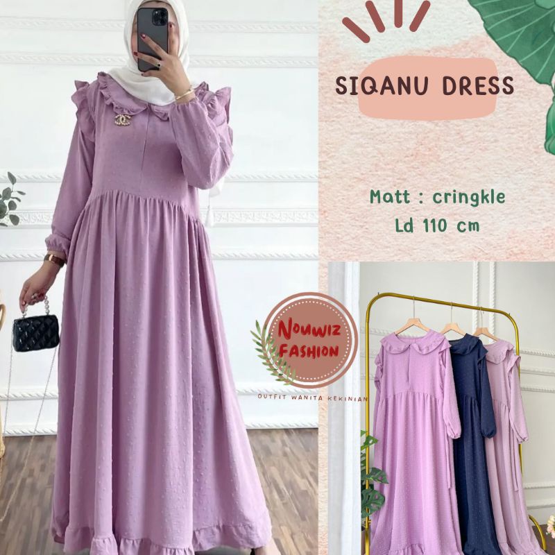 SIQANU DRESS MIDI BAHAN CRINCKLE CRINKLE CRINGKEL PREMIUM MOTIF POLKADOT MODEL REMPEL TERBARU