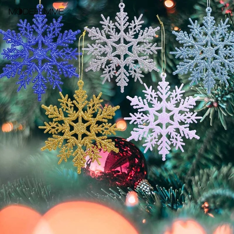 12Pcs/Set Colorful Plastic Snowflake Decoration Pendant Accessories For Xmas House Decoration