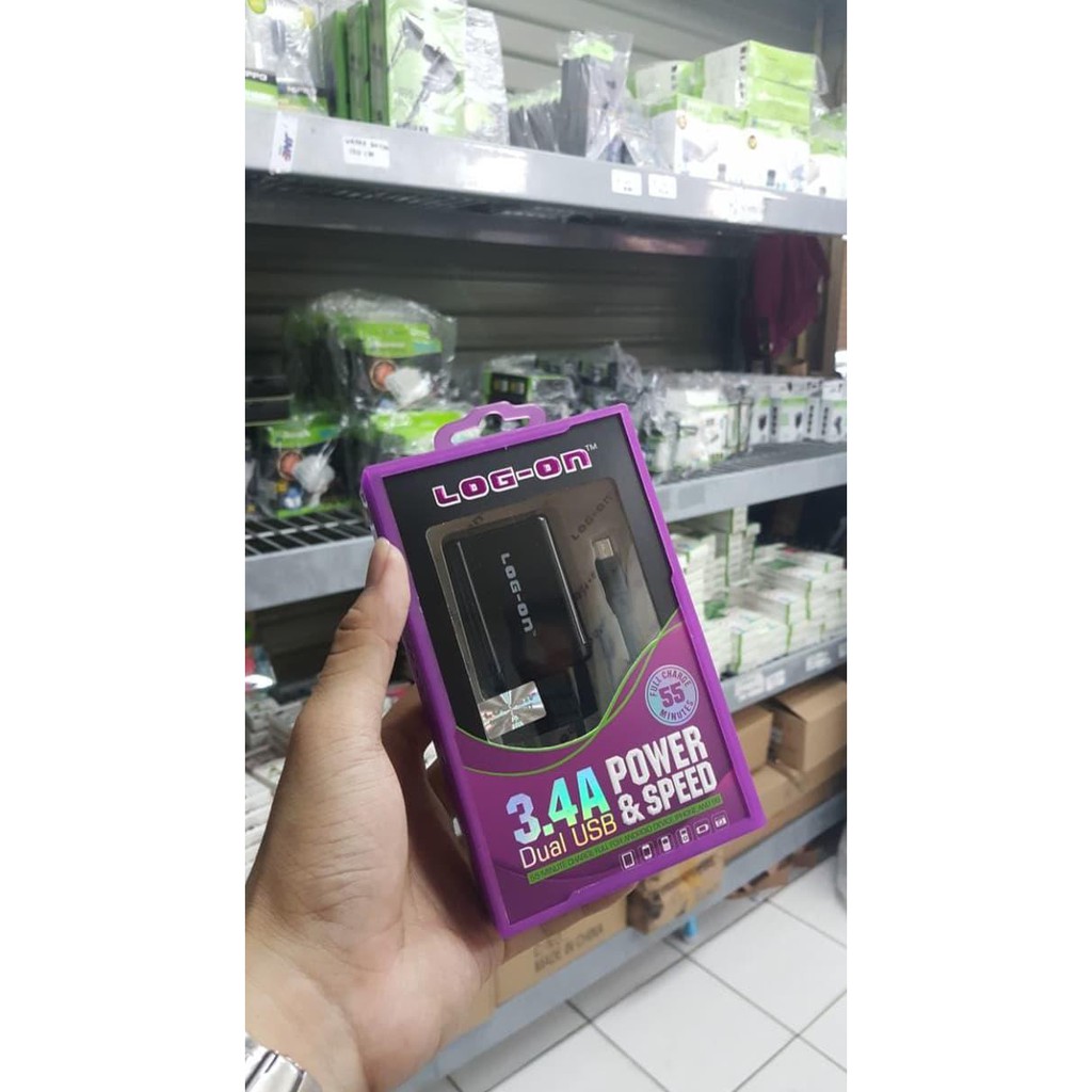 7H7Z Log On Adaptor Charger 2 Port 3.4A Xiaomi Samsung Oppo Bb Asus - Black B686