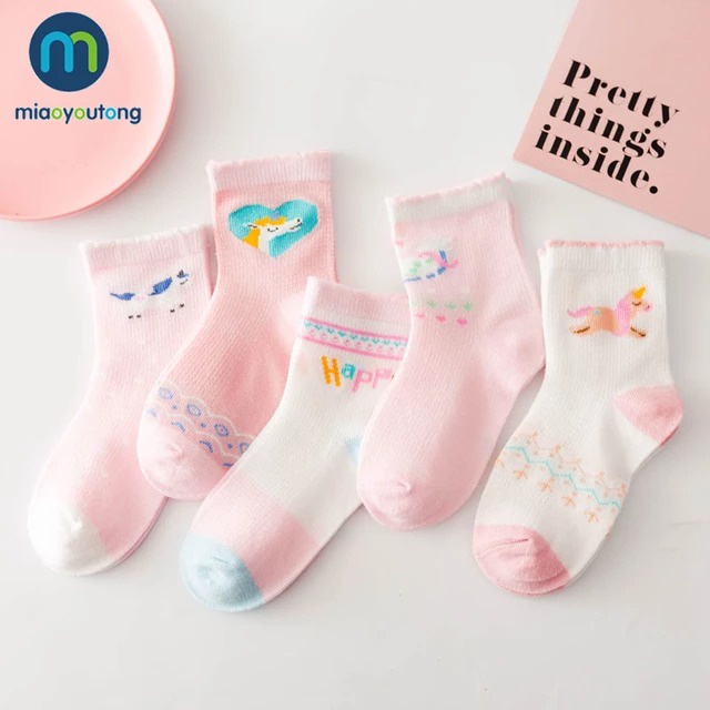 Kaos Kaki Anak Perempuan Fashion Korea Kekinian Motif Pink Unicorn Socks Kids Usia 3-7 Tahun TK SD A