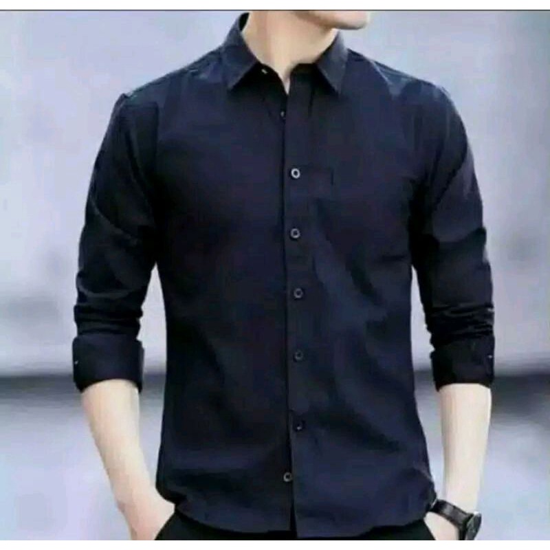 Kemeja pria lengan panjang slim fit Bahan Premium - Hitam,KEMEJA KERJA HITAM PANJANG