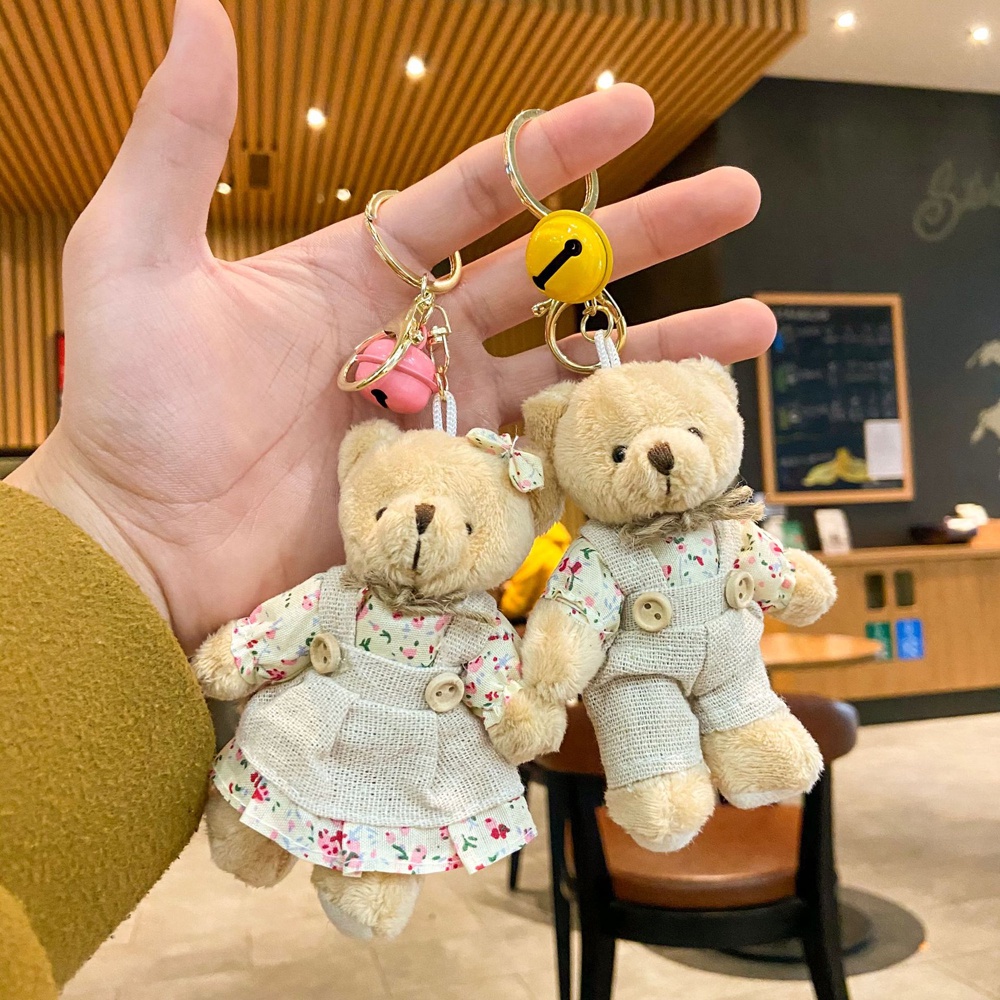 Needway  Fashion Jewelry Animal Key Ring New Bag Pendant Bear Keychains Plush Charm Door Car Keys Couple Lovers Bear Rabbit Floral Cloth Bell