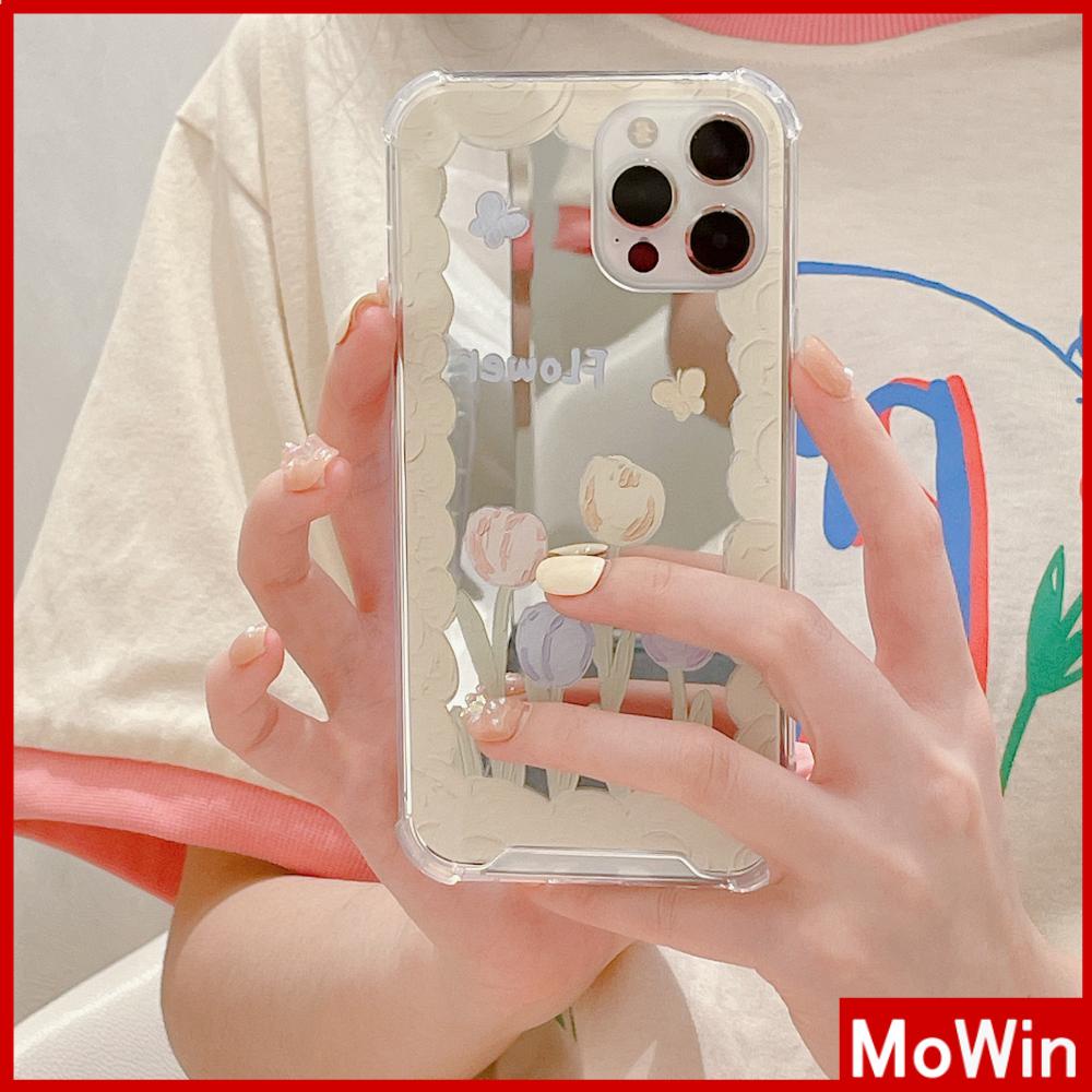 iPhone Case Acrylic Mirror Airbag Shockproof Protection Camera Oil Painting Flowers Tulip Compatible with iPhone 11 iPhone 13 Pro Max iPhone 12 Pro Max iPhone 7 Plus iPhone xr