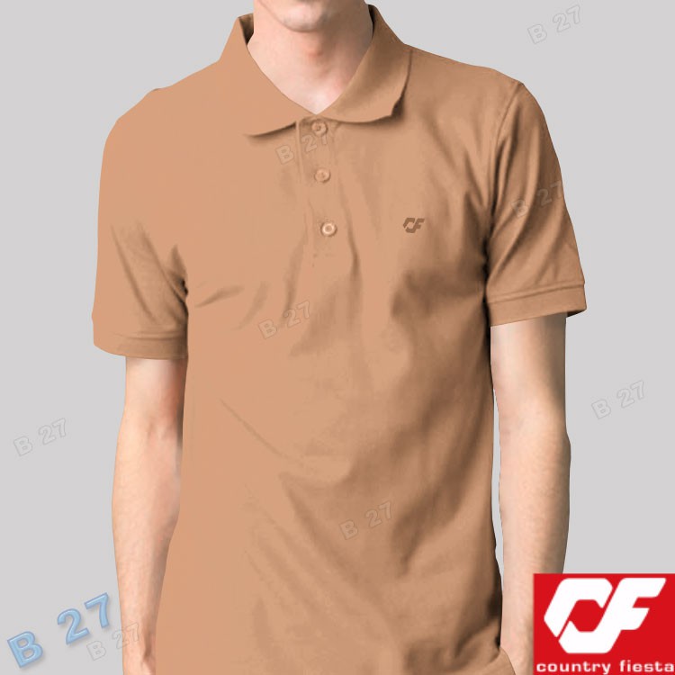 Coklat Muda P2 22 Kaos Kerah Original COUNTRY FIESTA Polos Pendek Pria