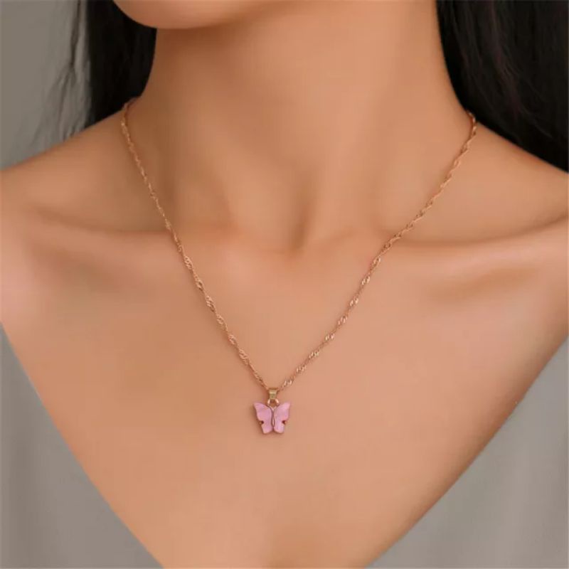 Kalung Rantai Liontin Kupu Kupu Lucu Clavicle Butterfly Necklace Fashion Korea Klavikula