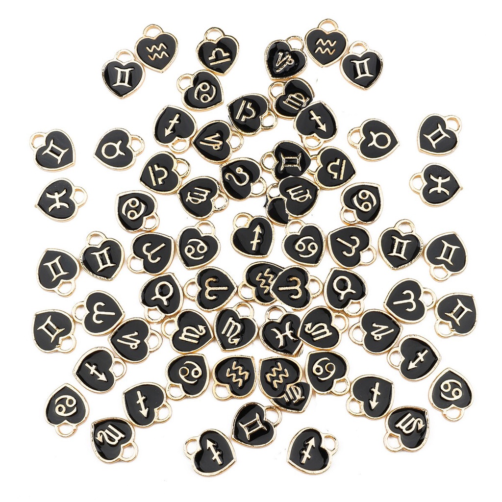 20Pcs 12X14 Mm Logam Enamel Pesona Hati Liontin 12 Rasi Bintang Pesona Ornamen Manik-manik untuk Gelang Anting-Anting Membuat Perhiasan