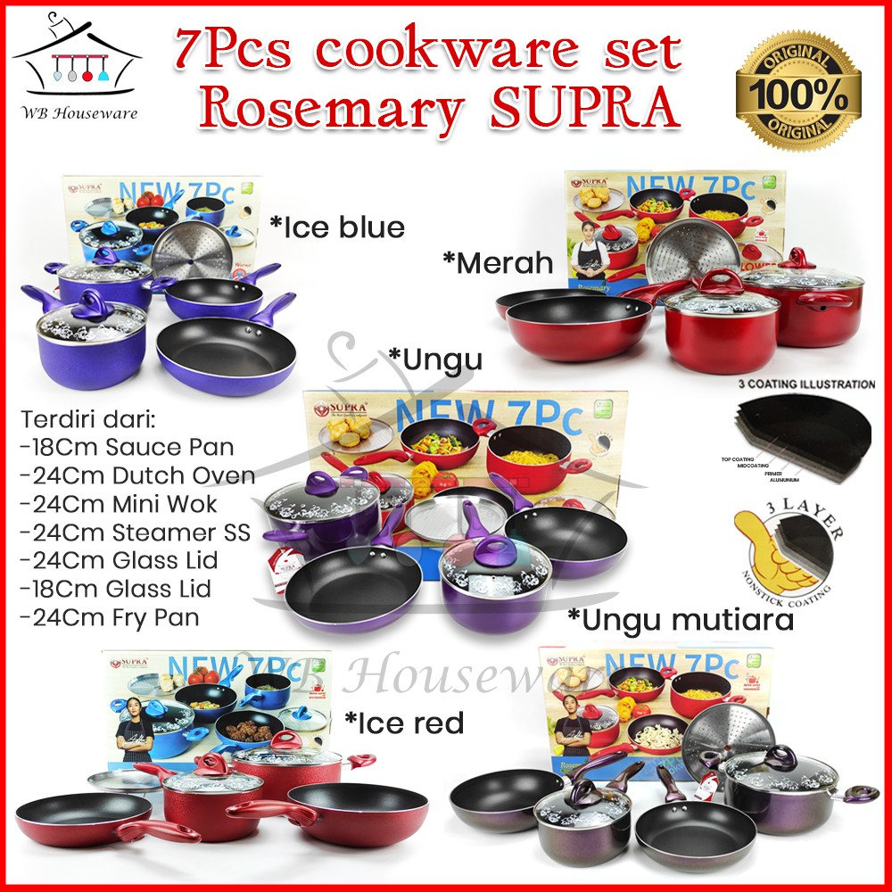 panci set supra anti lengket / wajan penggorengan supra rosemary / 7pcs rosemary supra