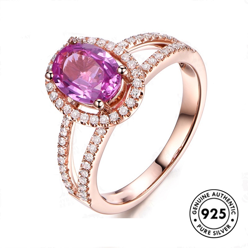 Cincin Sterling Silver 925 Dengan Batu Permata Pink Untuk Wanita