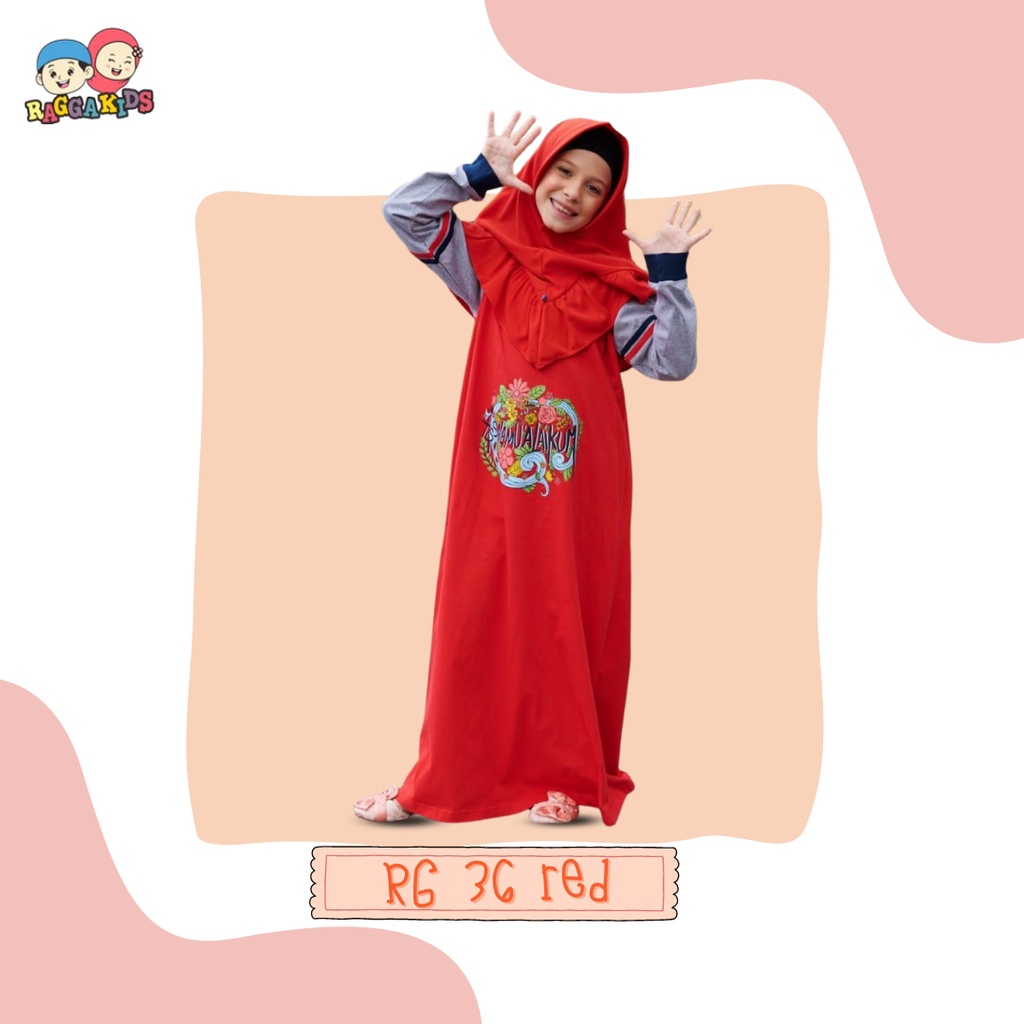 GAMIS ANAK MUSLIMAH BAHAN KAOS WARNA MERAH KOMBINASI ABU RG 36 RAGGAKIDS