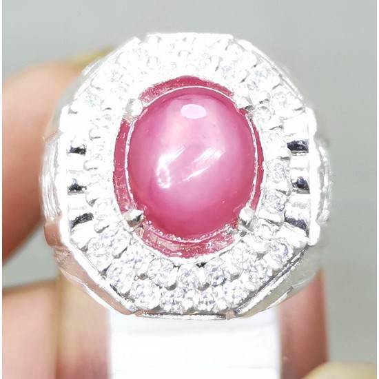 CINCIN BATU AKIK RUBY PINK MERAH MUDA BAGUS RING PERAK