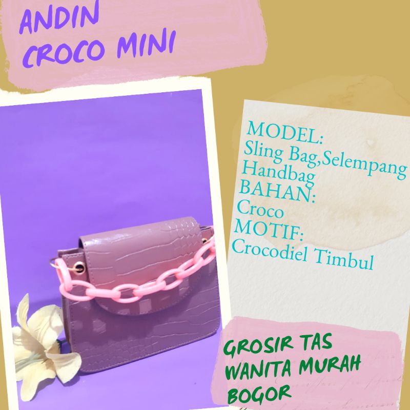 GTW-Tas  Lilack Andin Croco/Tas Selempang Wanita Model andin Croco Mini Coklat