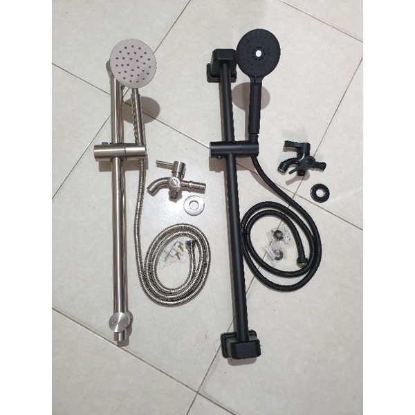 paket shower tiang stainless sus304 hitam / dof + kran cabang PROMO